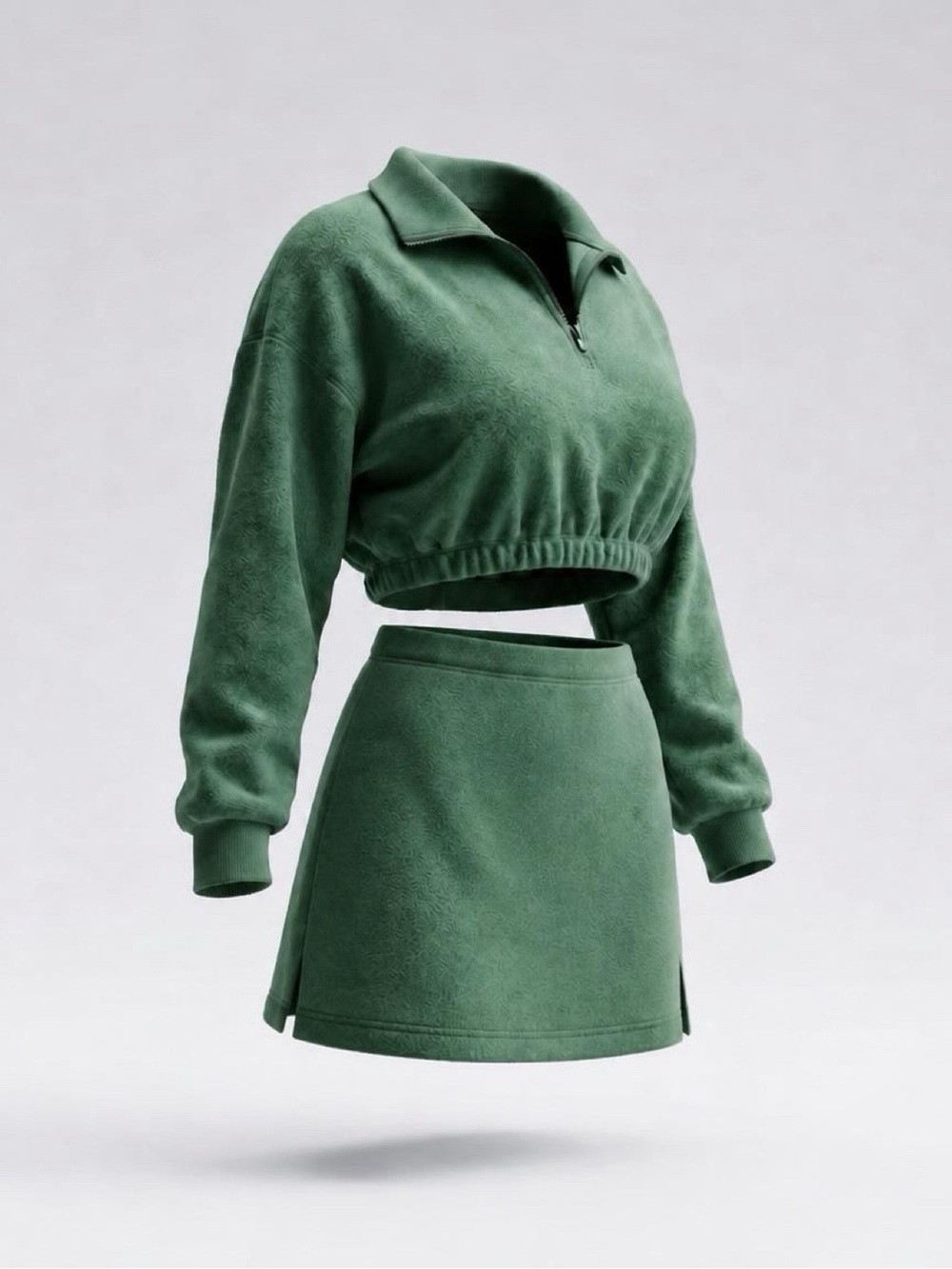 Ribbed Green Cropped Jacket and matching Skirt set- Women's Skirt - Picture 2 of 3